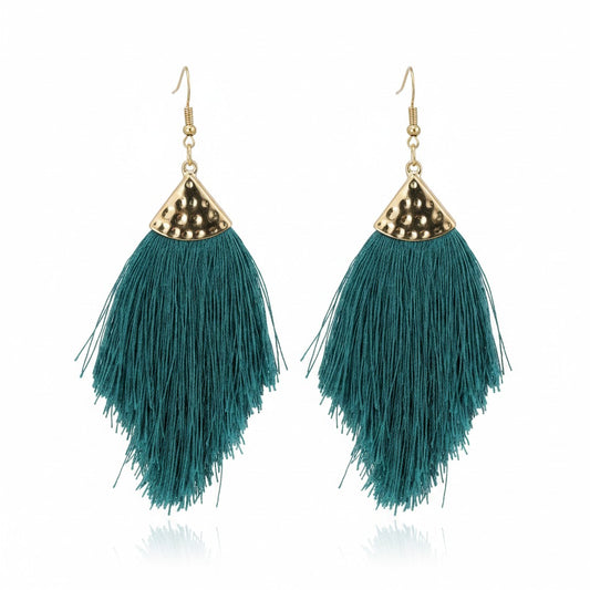 Extra Large Teal Tassel Pendant Earrings