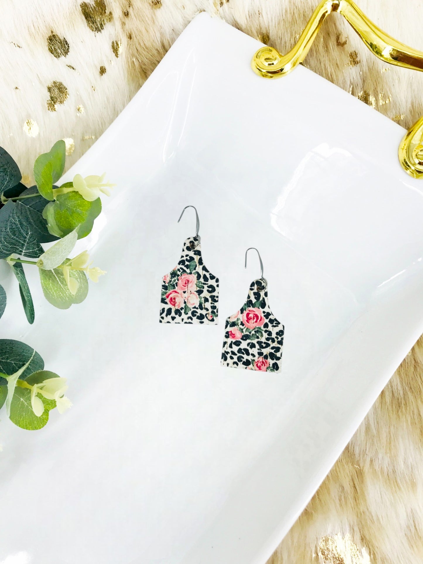 Genuine Cork on Leather Cow Tag Earrings - E19-2784