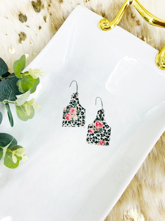 Genuine Cork on Leather Cow Tag Earrings - E19-2784