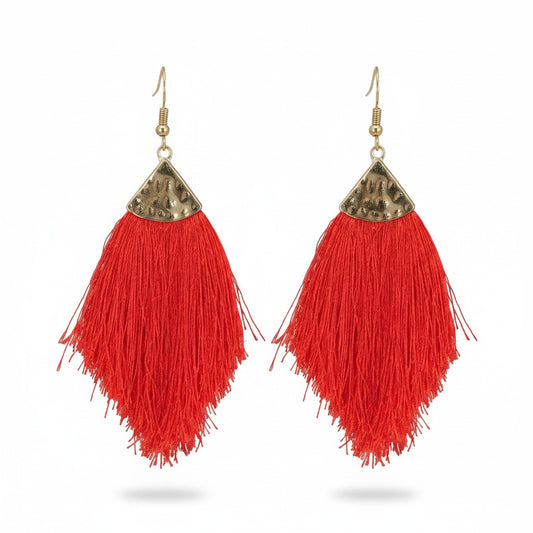 Extra Large Red Tassel Pendant Earrings