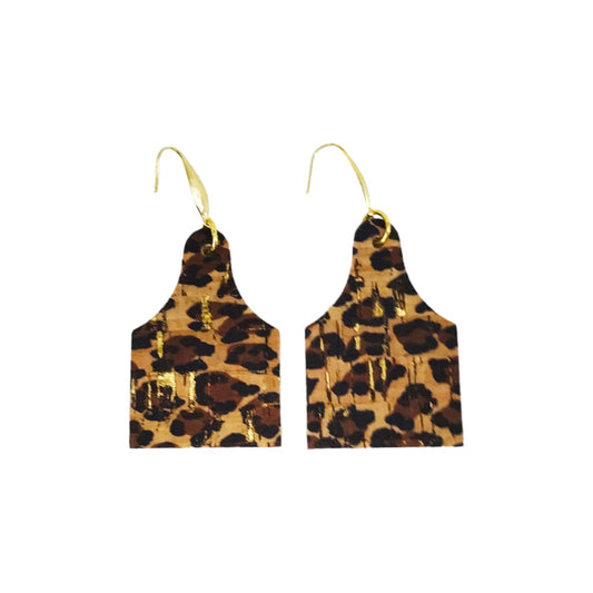 Baby Cheetah Cork Cow Tag Earrings