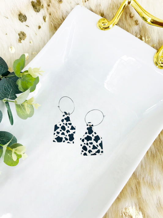 Genuine Cork On Leather Cow Tag Hoop Earrings - E19-2797