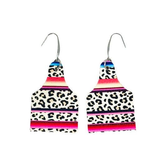 Serape Cheetah Cow Tag Earrings