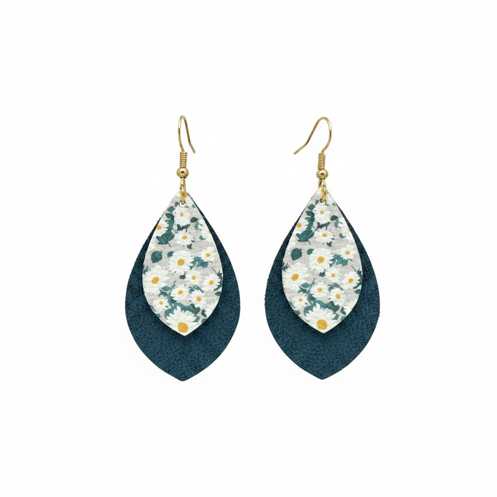 Turquoise Blue Daisy Layered Earrings
