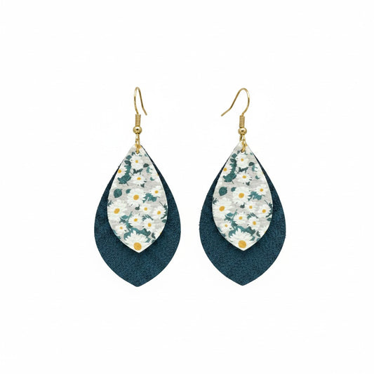 Turquoise Blue Daisy Layered Earrings