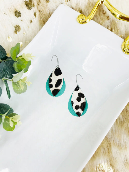 Cheetah and Aqua Leather Earrings - E19-2817