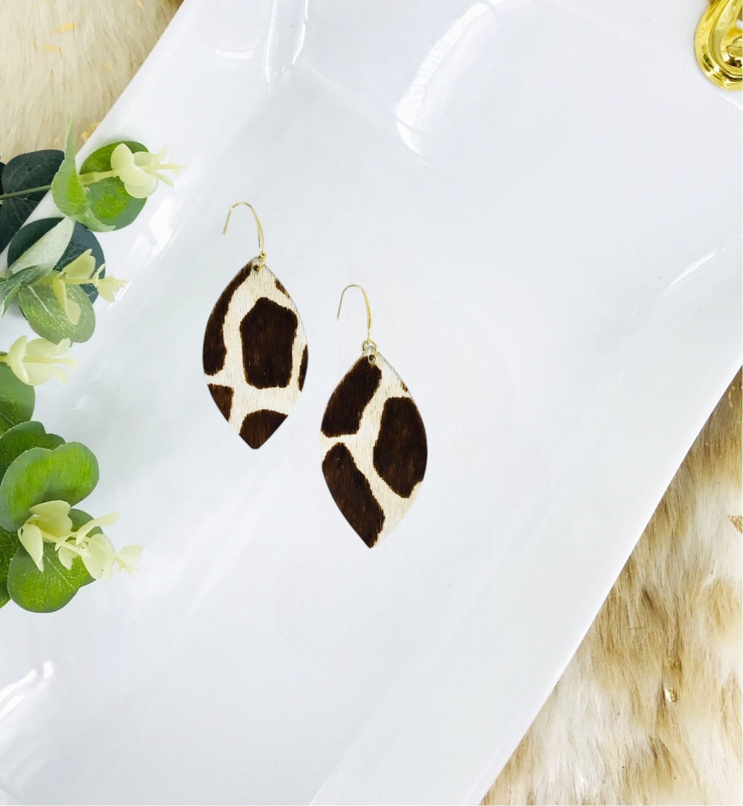 Hair On Giraffe Leather Earrings - E19-2819