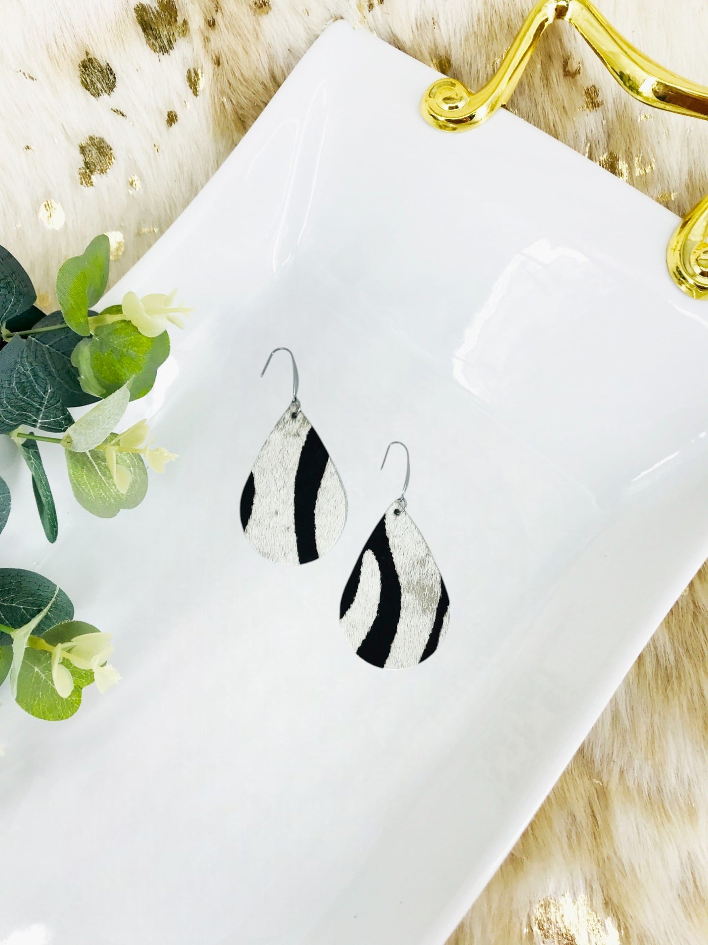 Hair On Zebra Leather Earrings - E19-2820