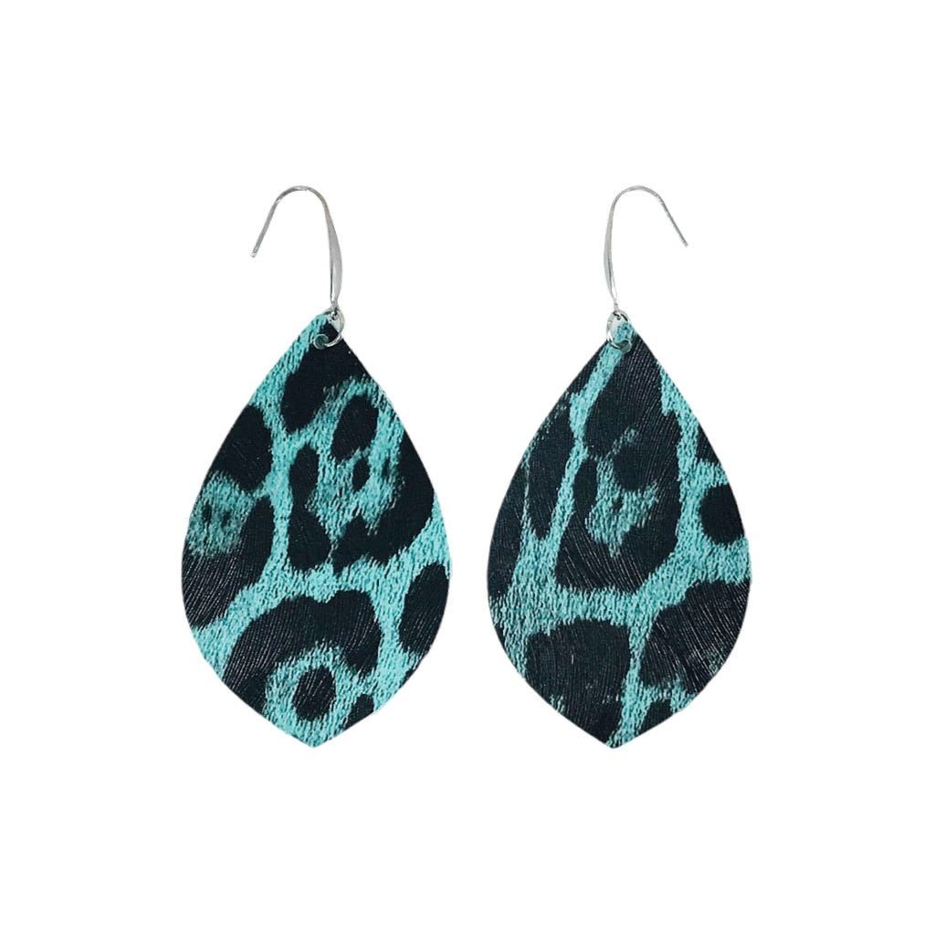Mint Leopard Faux Leather Earrings