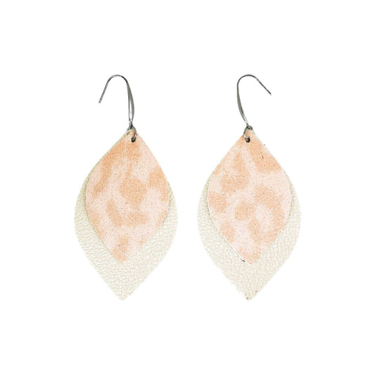 Blush Snow Leopard Layered Faux Leather Earrings