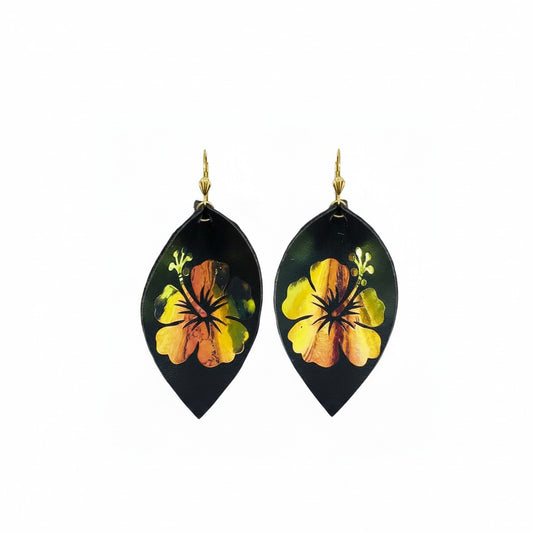 Brown Hibiscus Leaf Leather Earrings