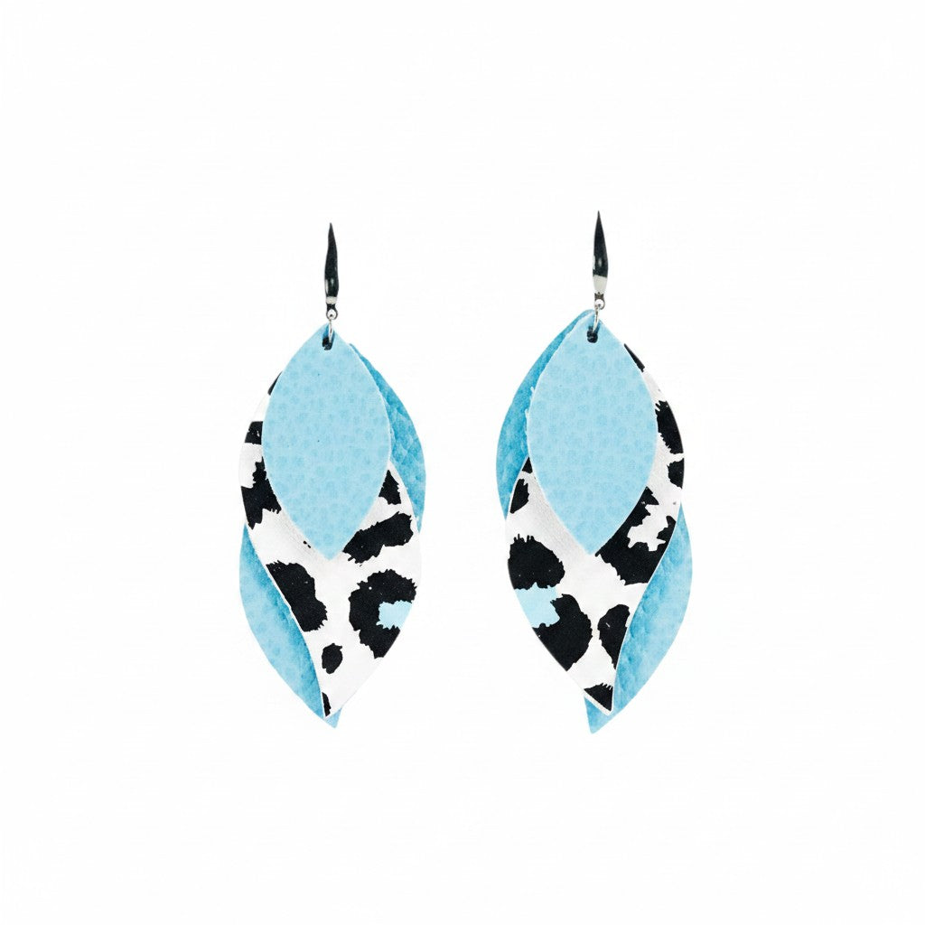 Snow Leopard Layered Faux Leather Earrings