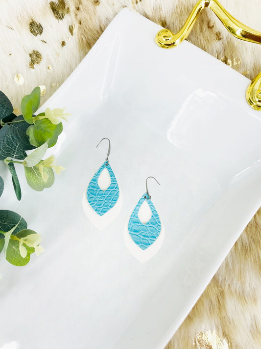 Ivory and Blue Alligator Faux Leather Earrings - E19-2850