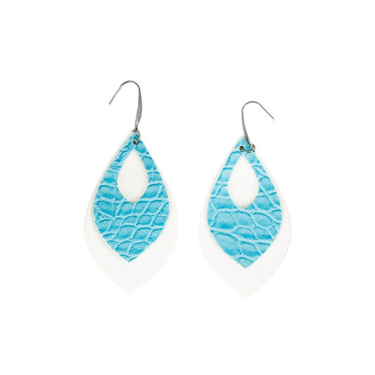 Blue Croc Cutout Faux Leather Earrings