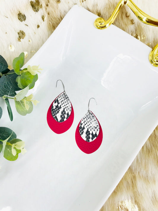 Pink and Snake Skin Faux Leather Earrings - E19-2852