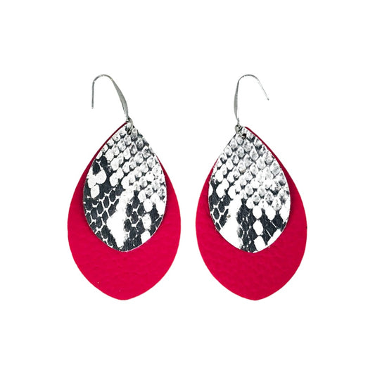 Pink Python Layered Faux Leather Earrings