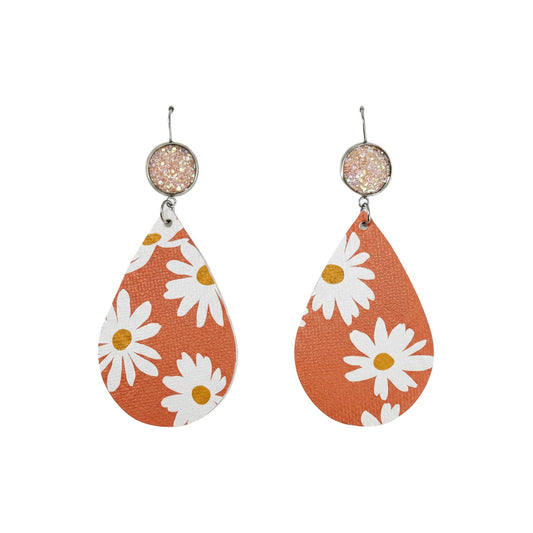 Coral Daisy Faux Druzy Earrings