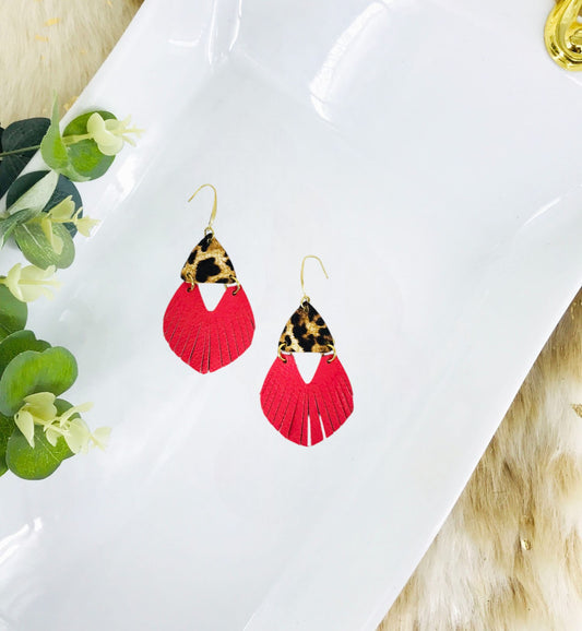 Cheetah and Coral Leather Fringe Earrings - E19-2894