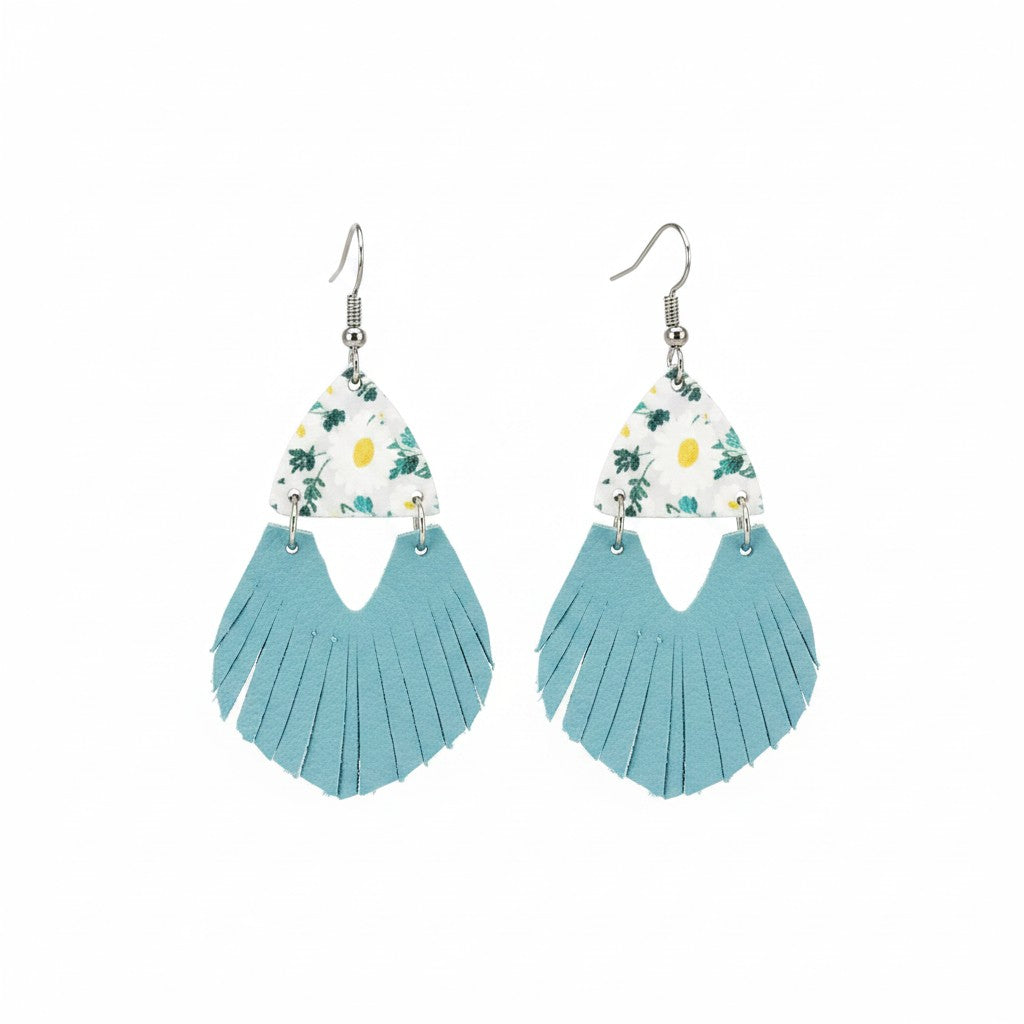 Daisy & Blue Fringe Leather Earrings