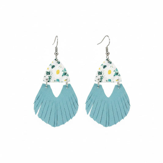 Daisy & Blue Fringe Leather Earrings