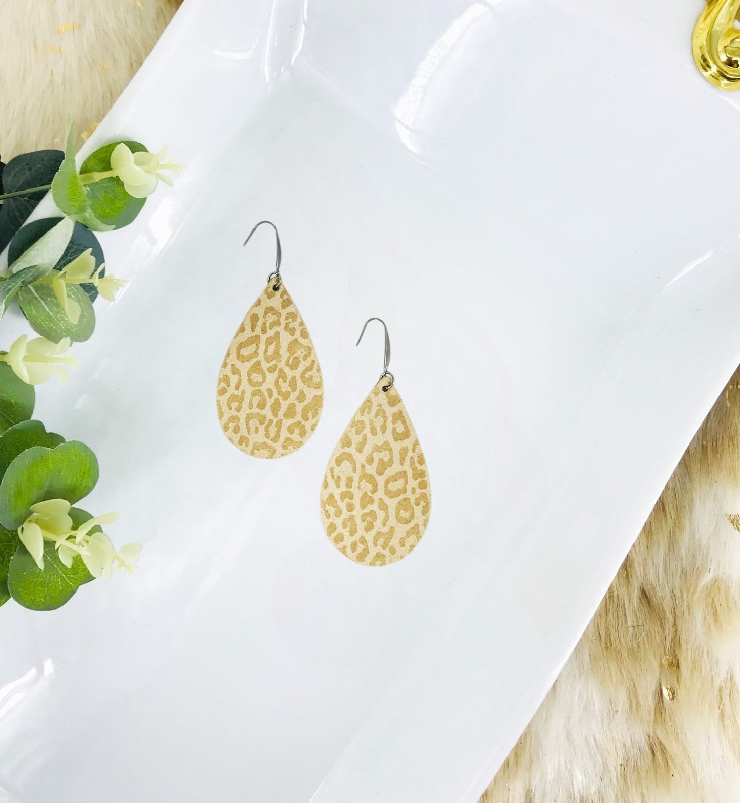 Beige Leopard Leather Earrings - E19-2899
