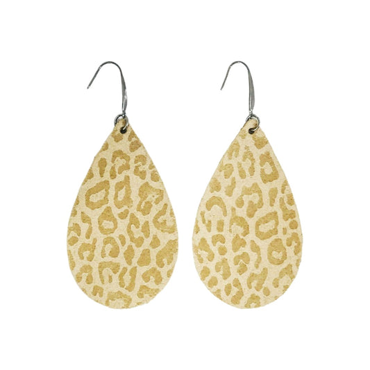 Golden Neutral Leopard Teardrop Earrings