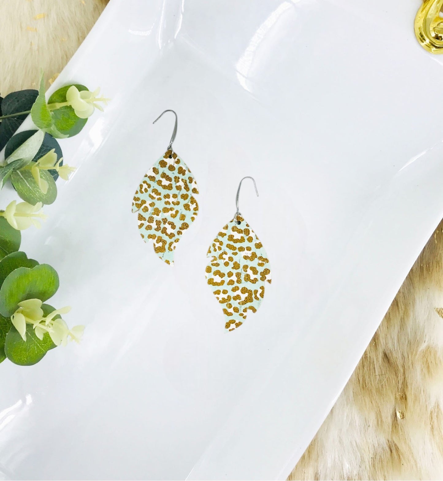 Spotted Leopard Cork on Leather Earrings - E19-2916