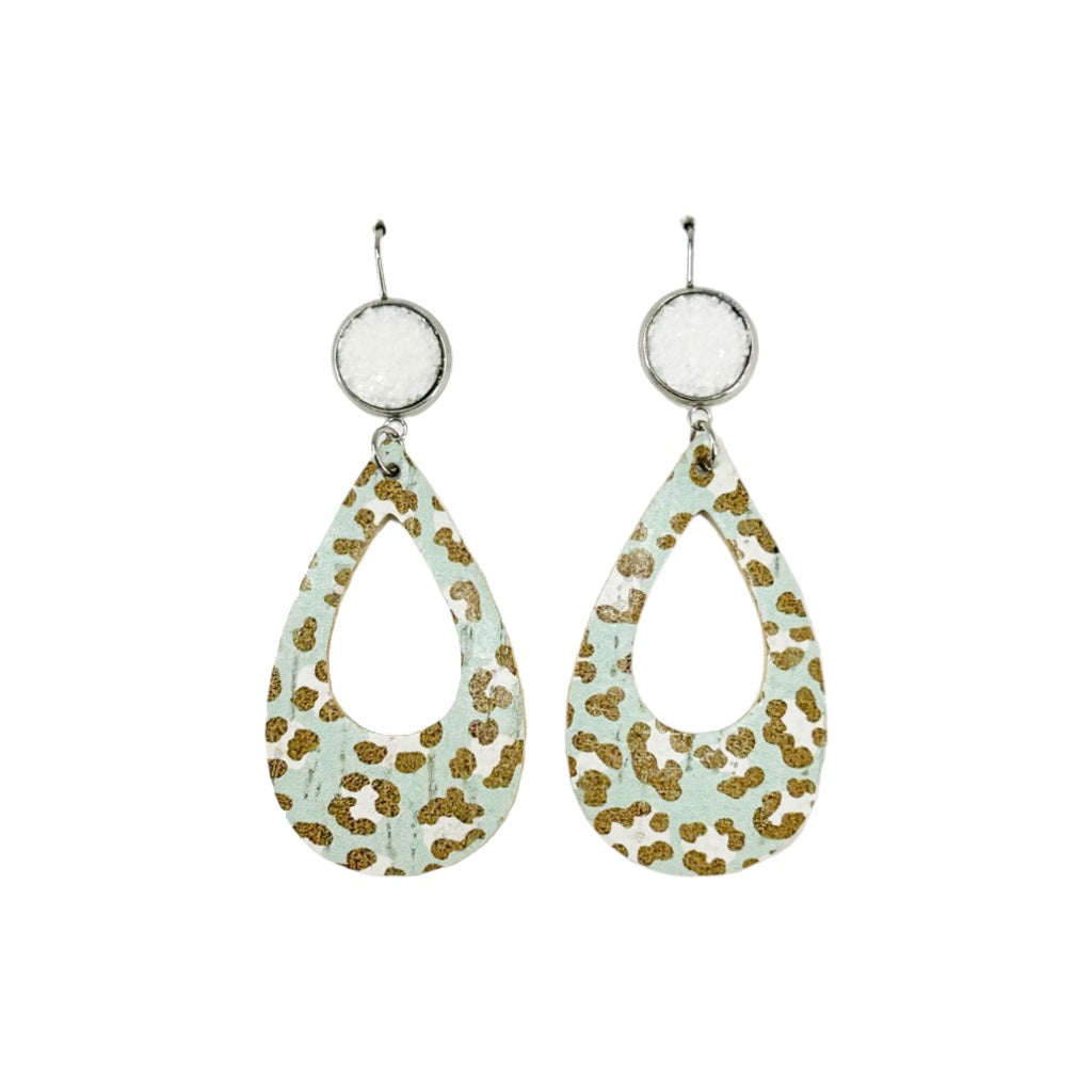 Sea Green Leopard Cutout Drop Earrings