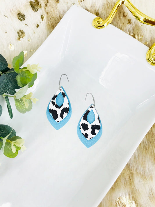 Blue and Leopard Faux Leather Earrings - E19-2939