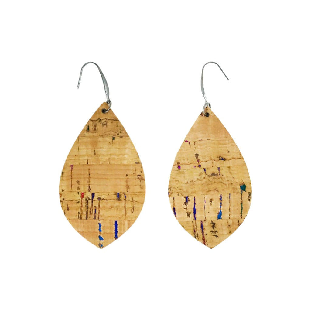 Rainbow Stripe Cork Teardrop Earrings