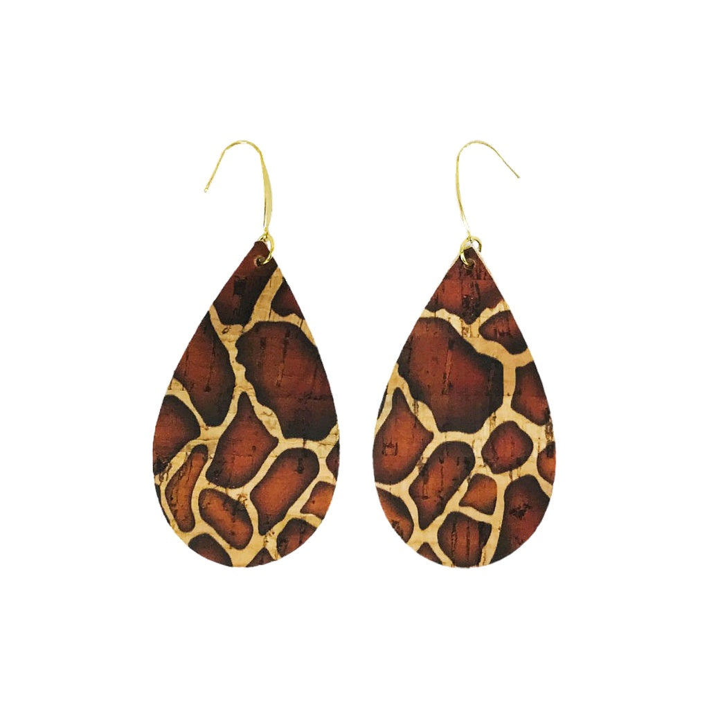 Giraffe Cork Teardrop Earrings