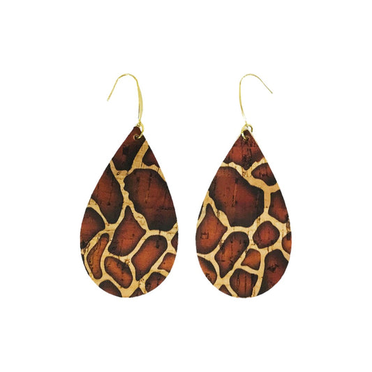 Giraffe Cork Teardrop Earrings