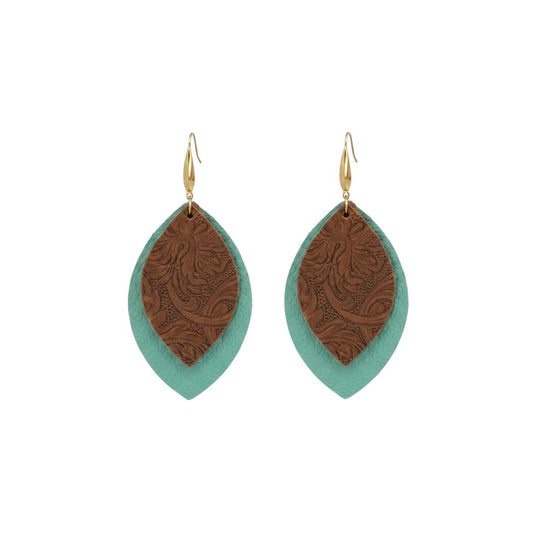 Divine Aqua Acanthus Layered Marquise Earrings