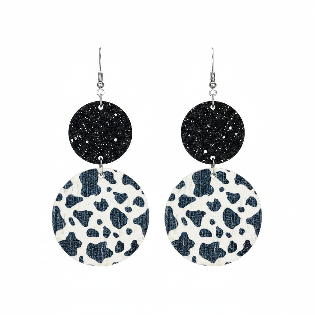 Midnight Glitter Cow Print Earrings