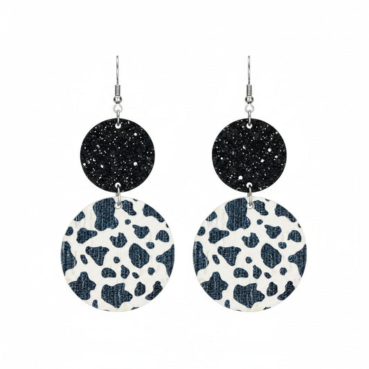 Midnight Glitter Cow Print Earrings