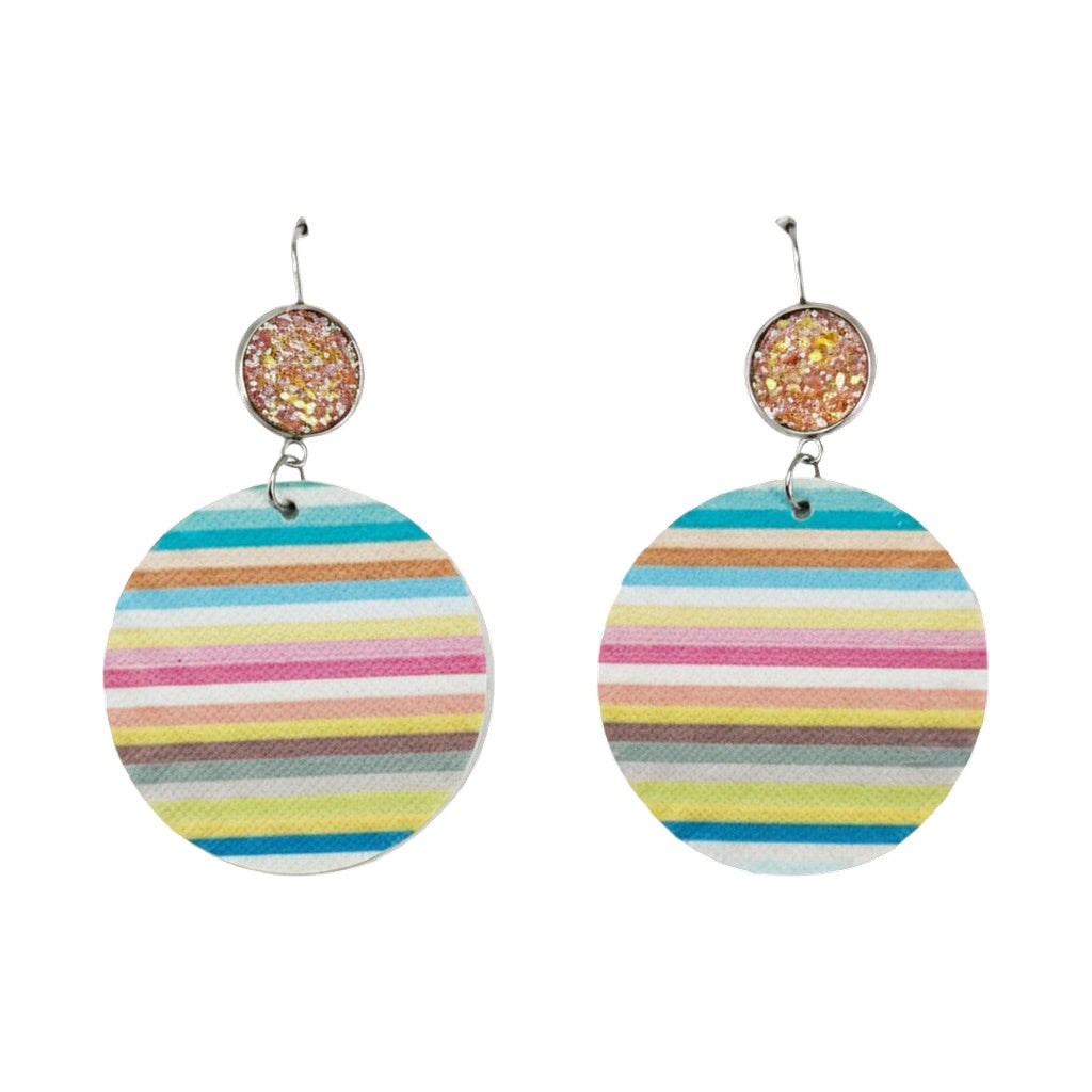 Pastel Stripe Druzy Faux Leather Earrings