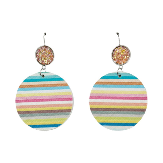 Pastel Stripe Druzy Faux Leather Earrings