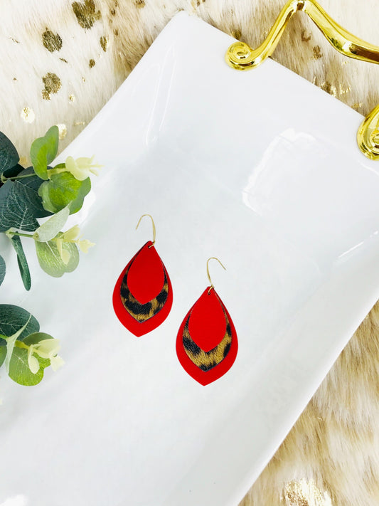 Red and Brown Leopard Faux Leather Earrings - E19-2973