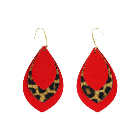 Crimson Leopard Layered Faux Leather Earrings