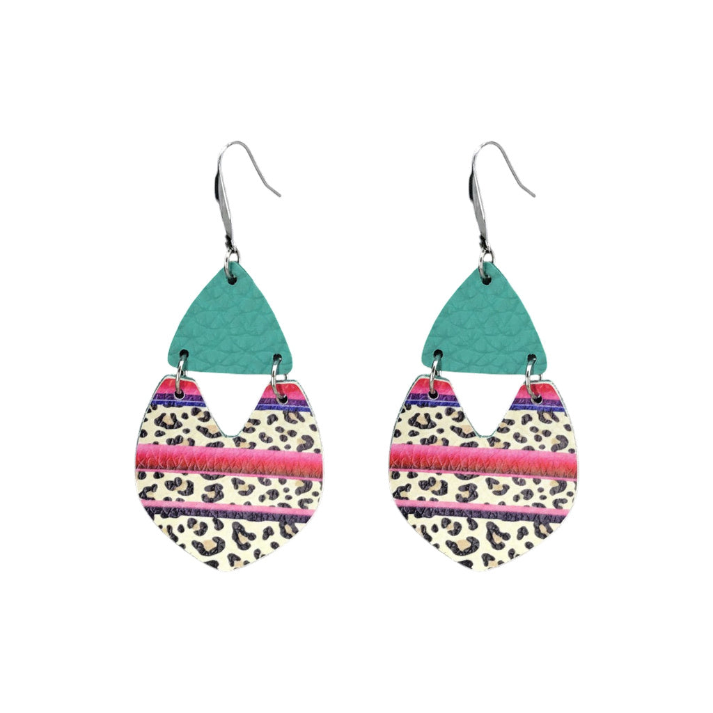 Teal Serape Statement Faux Leather Earrings