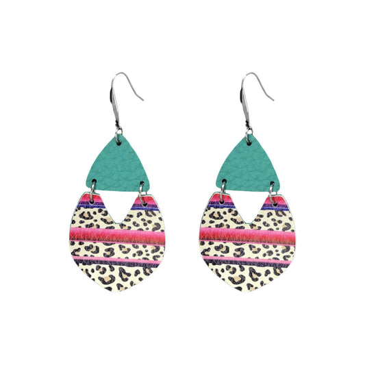 Teal Serape Statement Faux Leather Earrings