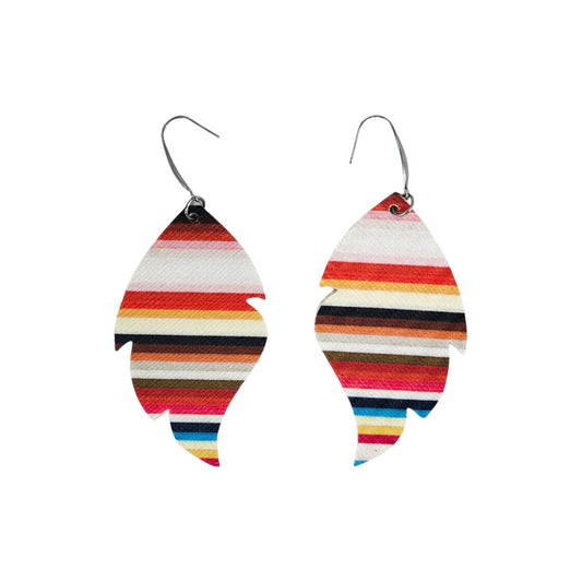 Sunset Stripe Faux Leather Feather Earrings