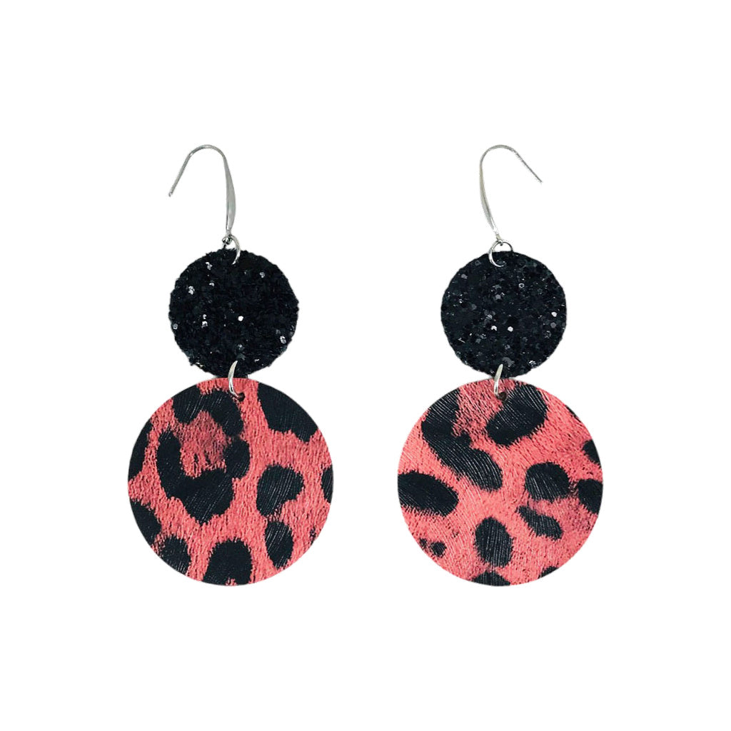 Pink Leopard & Glitter Faux Leather Earrings