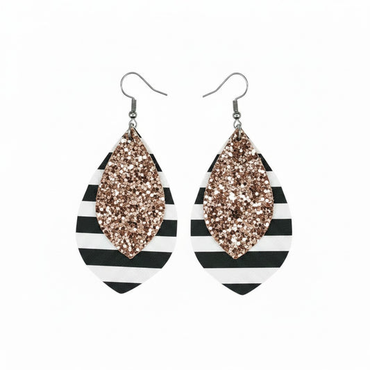 Rose Gold Stripe Layered Faux Leather Earrings