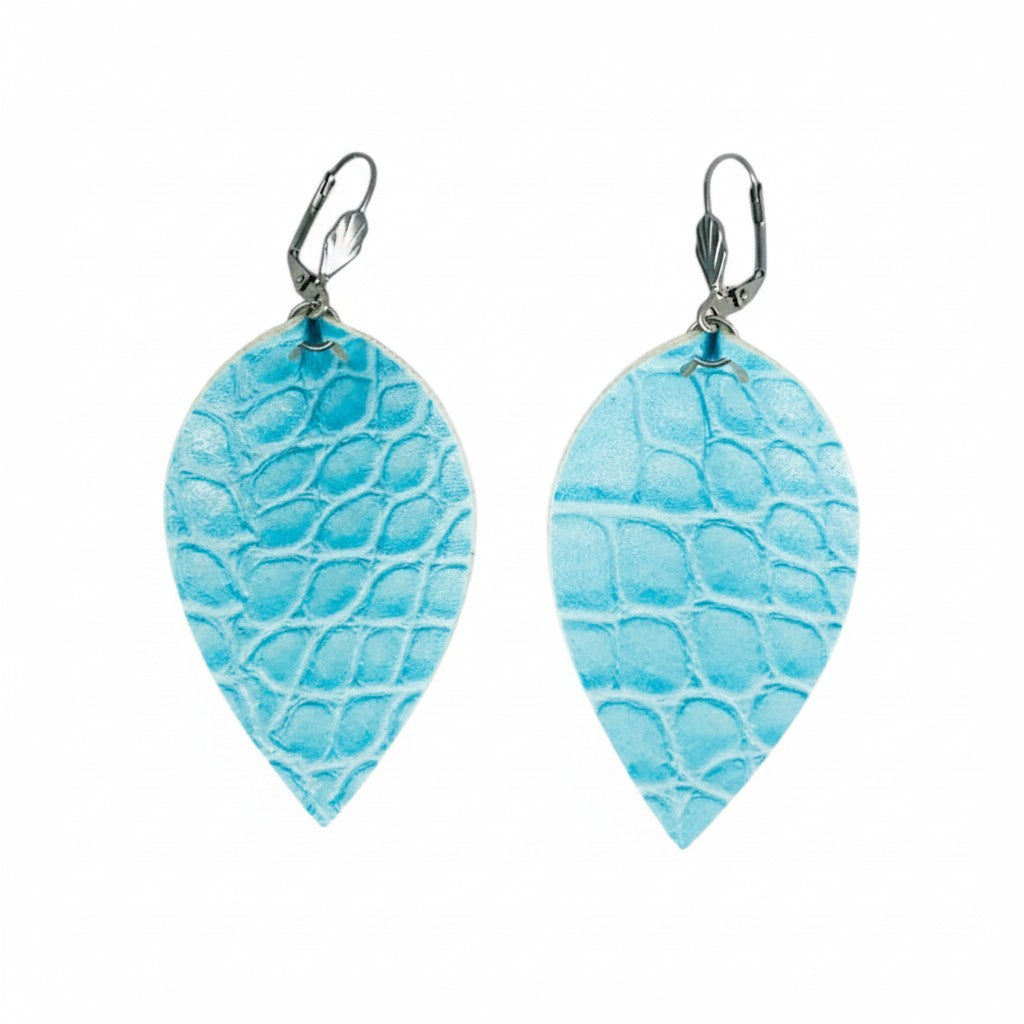 Sky Blue Croc Faux Leather Earrings