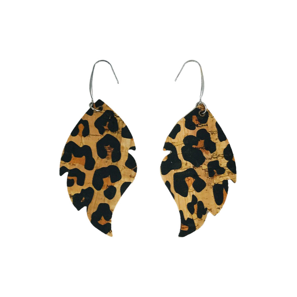 Leopard Cork Feather Earrings