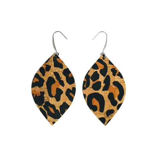 Leopard Cork Leaf Earrings