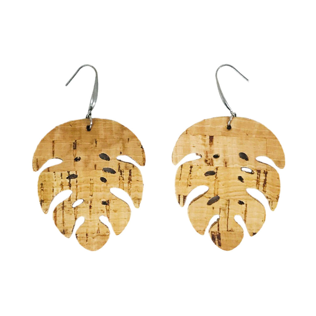 Natural Cork Monstera Earrings