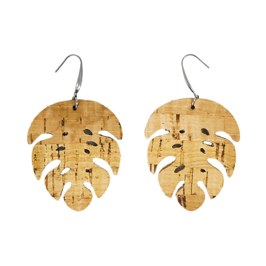 Natural Cork Monstera Earrings