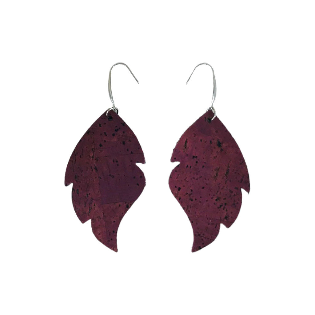 Plum Cork Feather Earrings